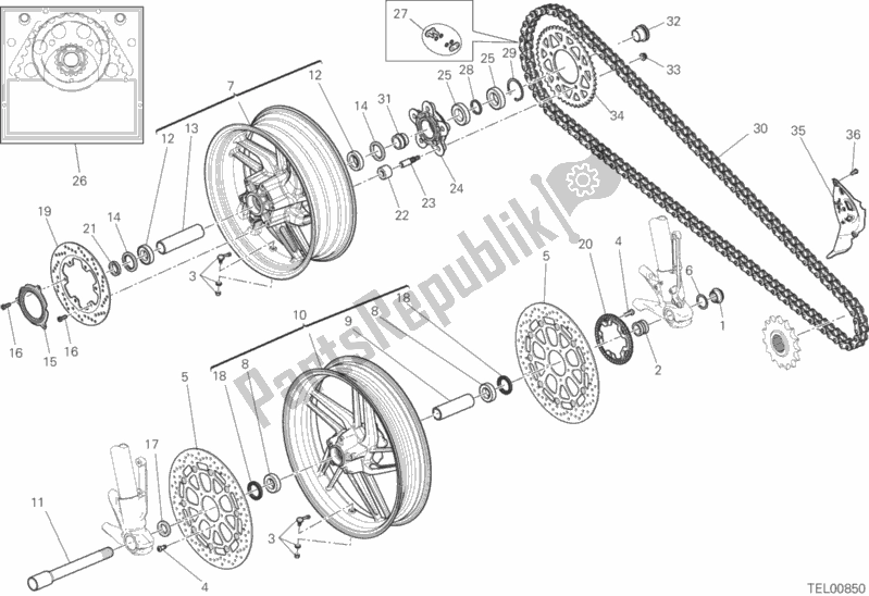 Wszystkie części do Ruota Anteriore E Posteriore Ducati Monster 821 Stripes USA 2017